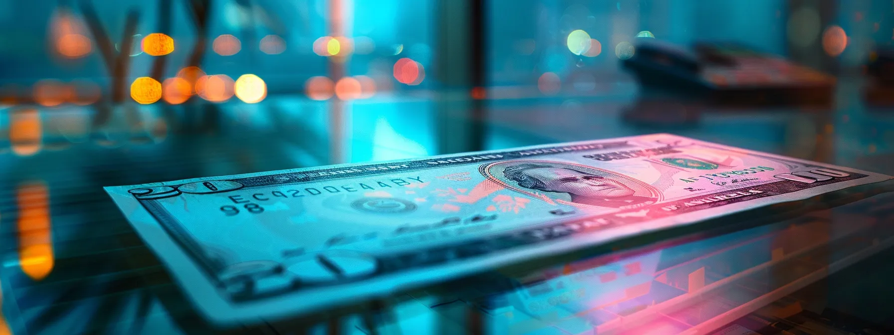 a close-up of a secure, digitally enhanced cheque with bold anti-fraud features, illuminated by soft, focused lighting to emphasize its sophisticated design against a blurred office background.