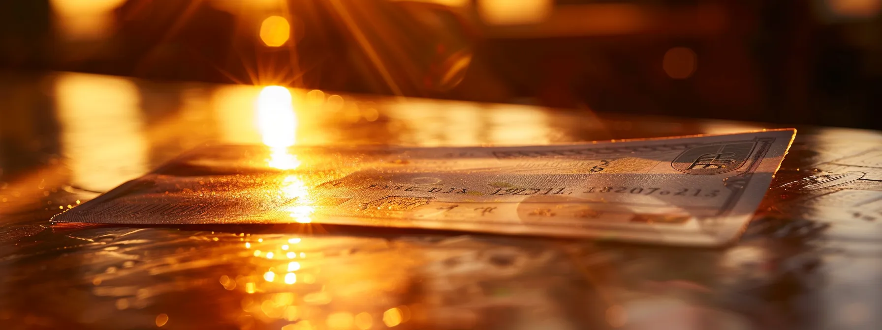 a close-up of a secure, visually intricate cheque lying on a polished wooden desk, illuminated by soft, warm lighting, highlighting its detailed security features and conveying a sense of trust and professionalism.