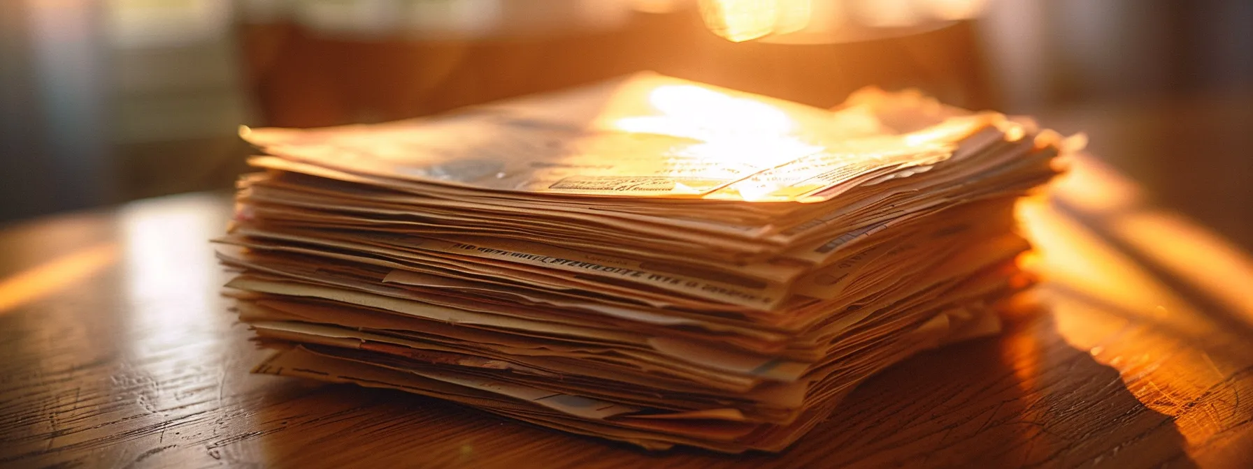 a close-up of a stack of business and personal cheques on a polished wooden desk, illuminated by soft, natural light, highlighting the intricate details and textures of the paper, symbolizing the complexities of cheque processing delays.
