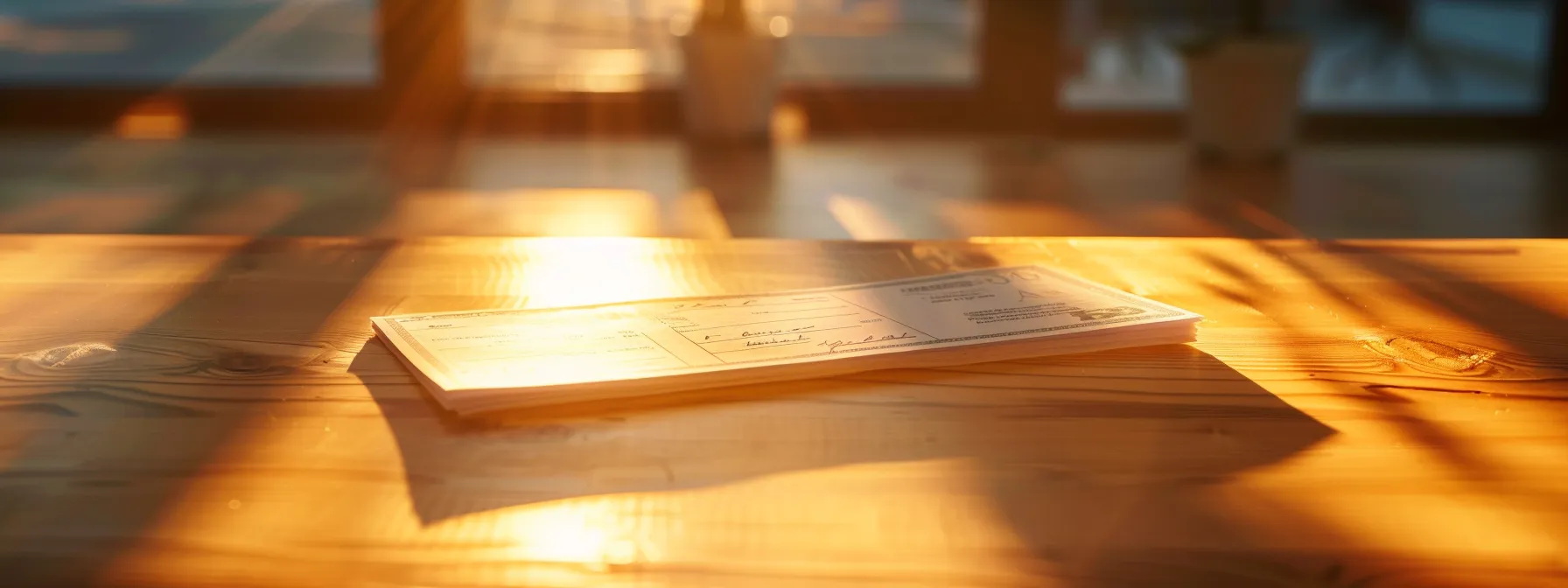 a close-up of a pristine, filled-out cheque lying on a modern, polished wooden desk, illuminated by soft, natural light, symbolizing financial integrity and trust in business transactions.