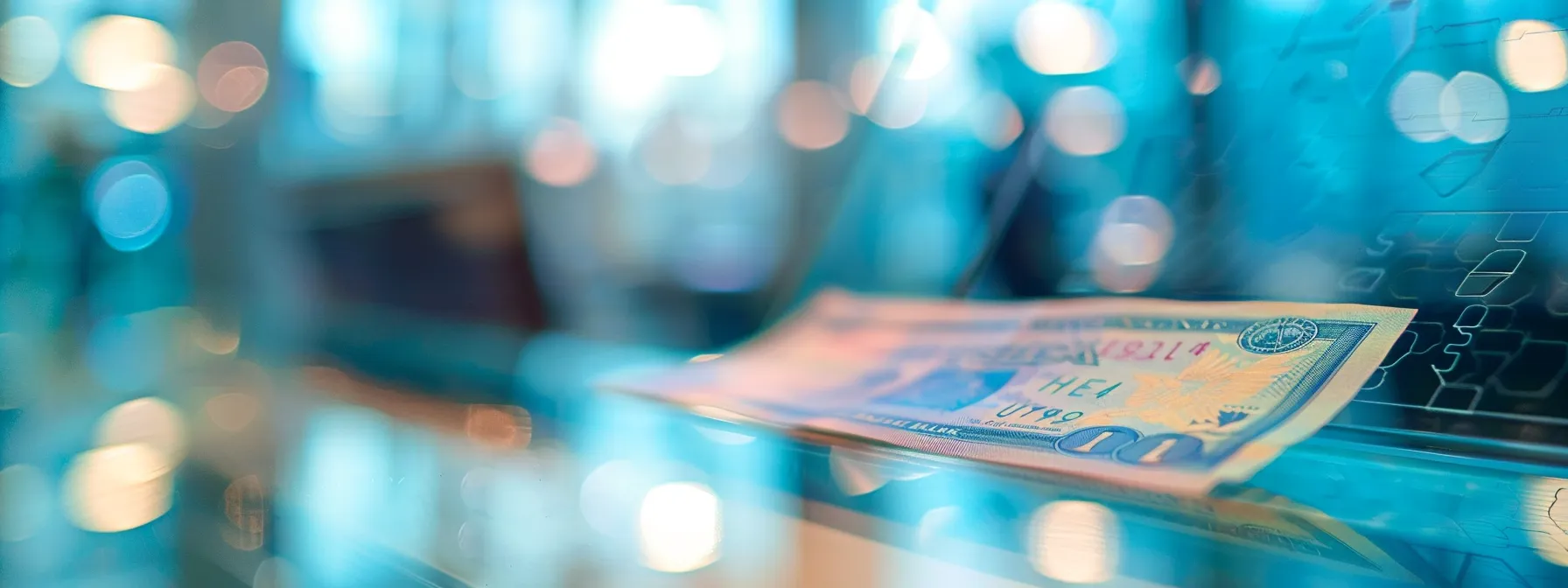 a close-up of a secure business cheque prominently displayed with vibrant security features, set against a softly blurred office background, highlighting the importance of cheque security in financial transactions.