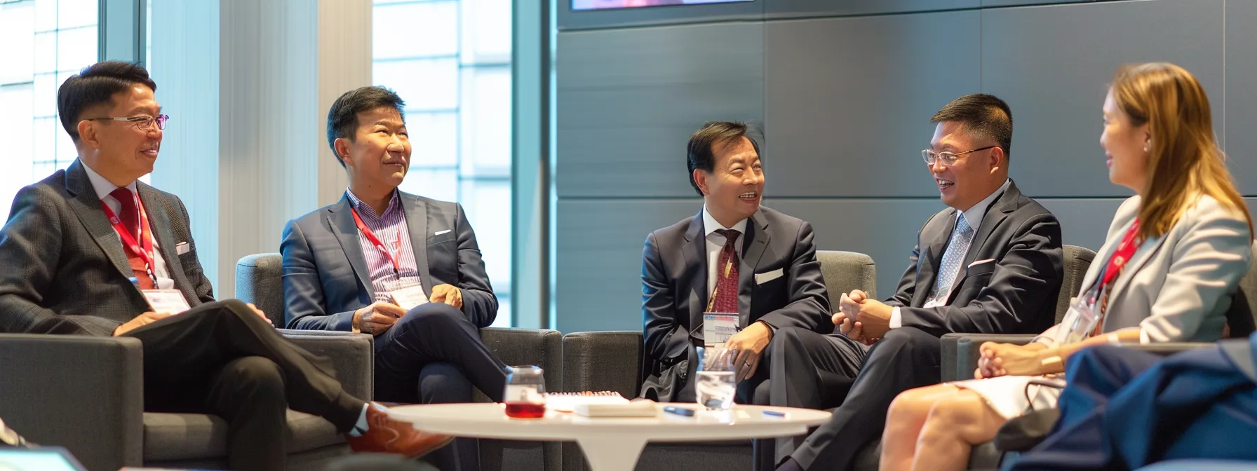 a dynamic and insightful corporate meeting scene showcases diverse professionals engaging with a sleek digital display, analyzing the top business cheque providers and their unique features in a well-lit, modern office environment.