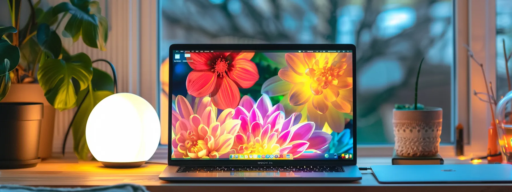 a dynamic and modern workspace features a sleek laptop displaying a colorful array of customizable cheque designs, illuminated by soft natural light, symbolizing the convenience and efficiency of online cheque ordering for busy business owners.