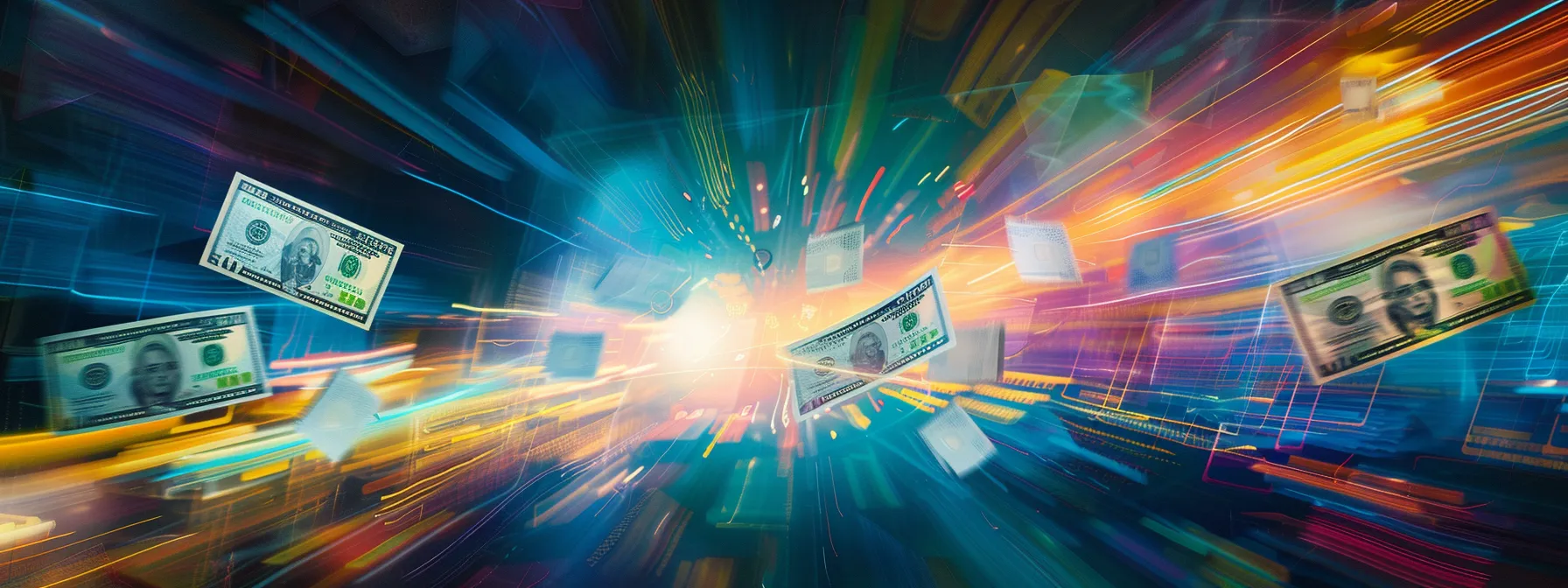 a dynamic composition showcasing the swift arrival of various business and personal cheques against a backdrop of digital elements symbolizing security and efficiency, illuminated by bright, focused lighting to emphasize the theme of timely financial transactions.