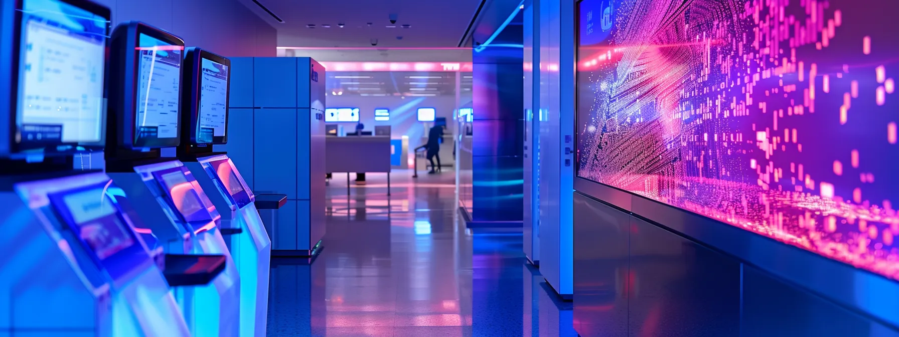 a dynamic, high-tech banking environment showcases a vivid, ultra-modern digital display of real-time cheque tracking, symbolizing enhanced fraud detection and seamless operations that elevate customer trust and compliance in financial institutions.