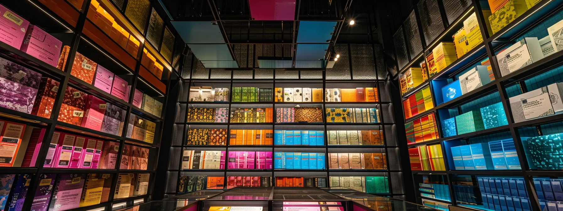 a meticulously arranged display showcasing an array of vibrant printed cheques from different suppliers, highlighting their distinctive quality and design, illuminated by soft, natural lighting to enhance their details and textures.
