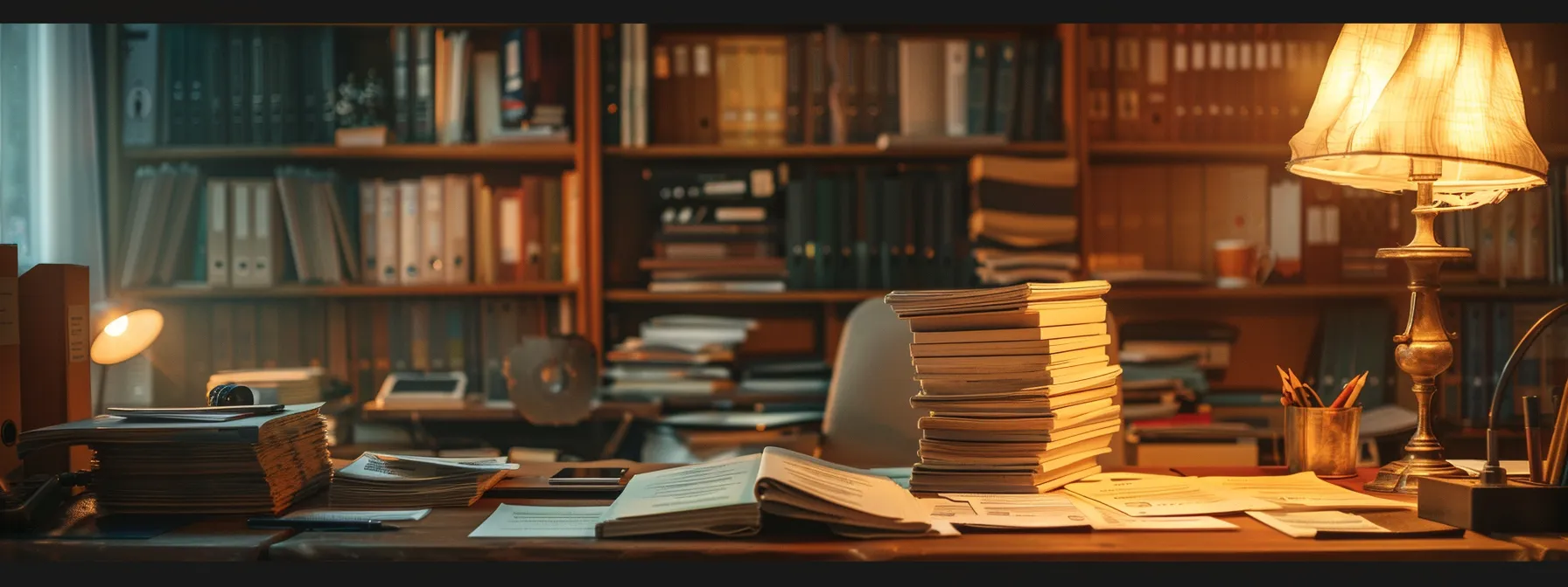 a meticulously arranged workspace featuring neatly stacked, vibrant business and personal cheques under warm, diffused lighting, highlighting an open document with essential steps for resolving printing errors.