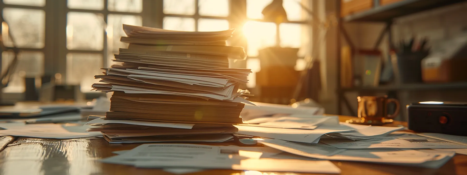 a meticulously arranged workspace showcasing a stack of pristine business and personal cheques alongside organized banking documents, all illuminated by soft natural light to emphasize clarity and precision in financial diligence.