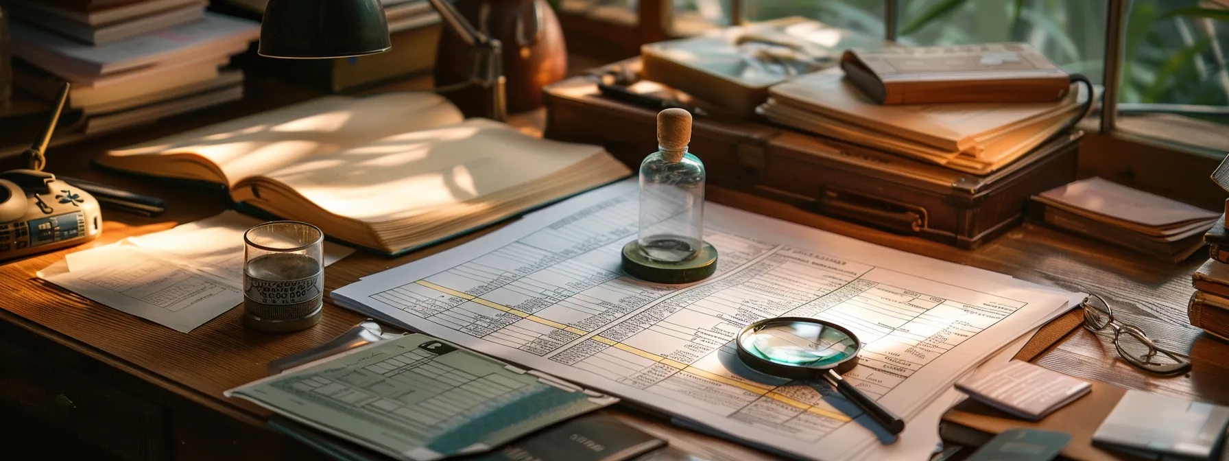 a meticulously organized workspace showcases a collection of business and personal cheques, neatly arranged alongside a magnifying glass and a detailed checklist, emphasizing the diligent process of verifying order information with soft, natural lighting illuminating the scene.