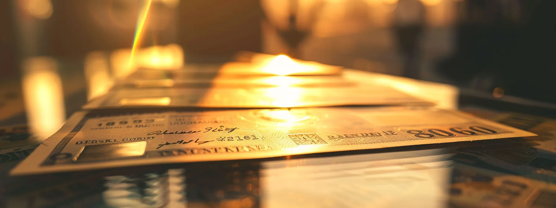 a polished display of customized cheques featuring intricate anti-fraud technology, crafted from durable materials, exuding professionalism and reliability against a softly illuminated backdrop.