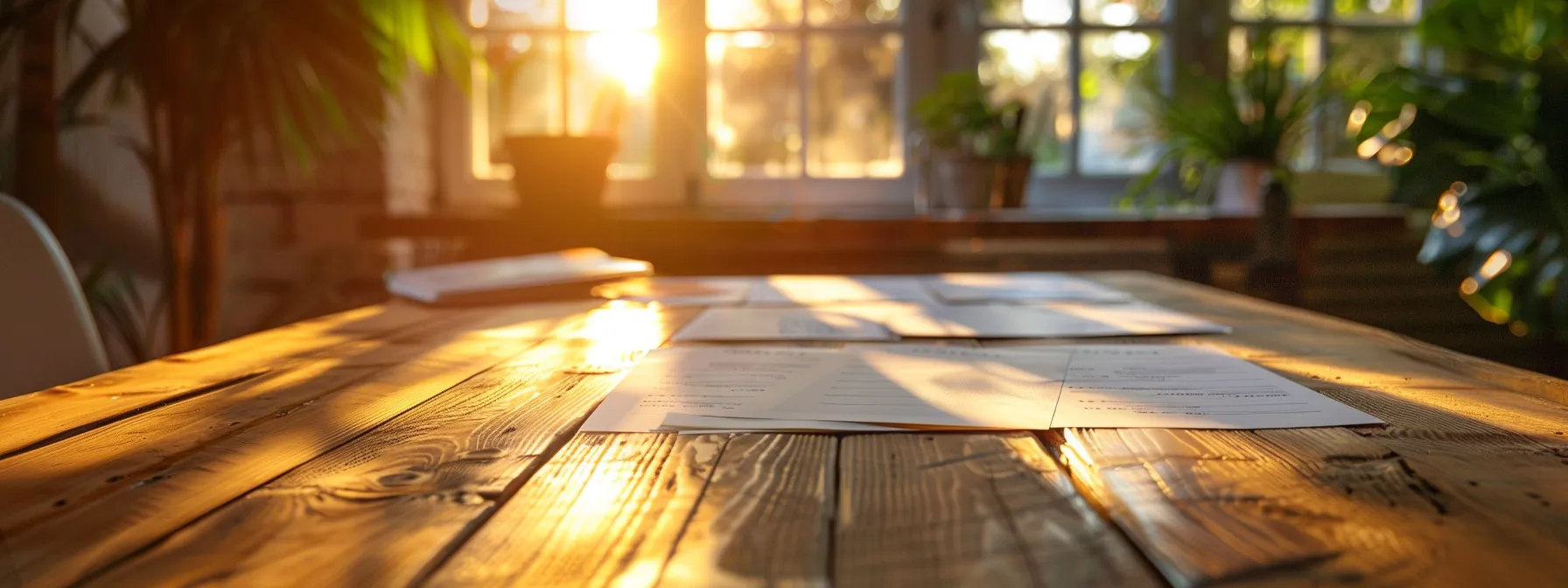 a polished wooden table displays an elegant array of business cheque designs, highlighted by a warm, inviting glow, inviting a confident decision-making atmosphere.