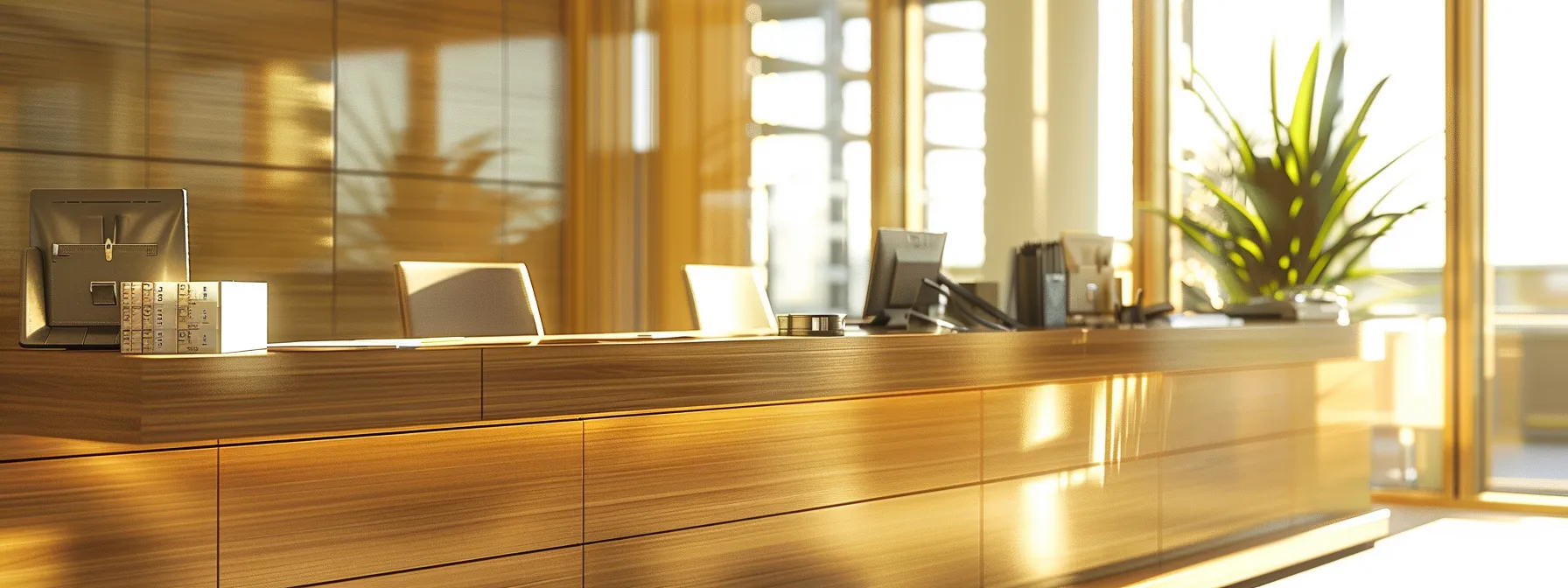 a professional office setting showcases a sleek wooden desk adorned with a variety of striking business and personal cheque options, illuminated by warm sunlight filtering through a large window, emphasizing the importance of selecting the right cheque provider for enhanced security and efficient financial management.