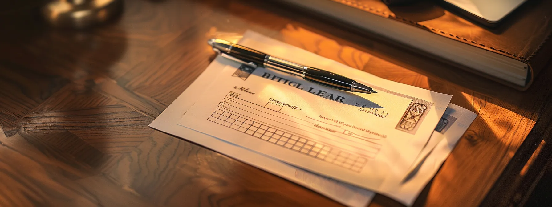 a securely written cheque rests prominently on a sleek wooden desk, showcasing vibrant permanent ink against high-quality cheque stock, illuminated by soft, natural light to emphasize its crucial anti-fraud features.