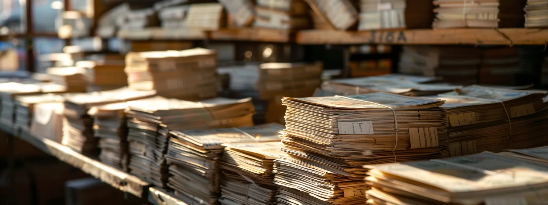 a sharply focused image of an organized, neatly stacked array of business and personal cheques, illuminated by soft, natural light, symbolizing the essence of effective cheque inventory management and security.