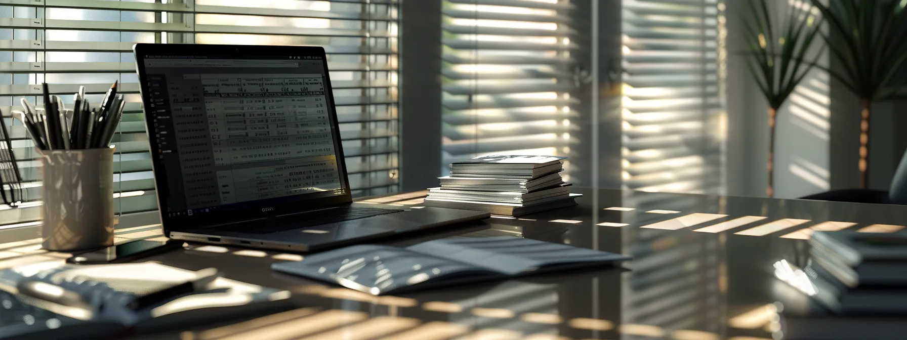 a sleek and modern office desk displays a stack of pristine business cheques alongside a laptop running quickbooks, illuminated by soft, natural light streaming through a nearby window, emphasizing the seamless integration of finance management.