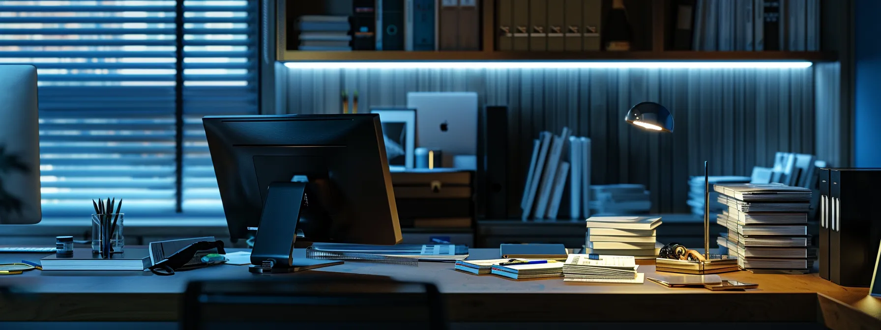 a sleek, modern desk is adorned with a neatly organized array of business and personal cheques, illuminated by soft, ambient lighting, capturing the essence of mastery over payment visibility and financial clarity.