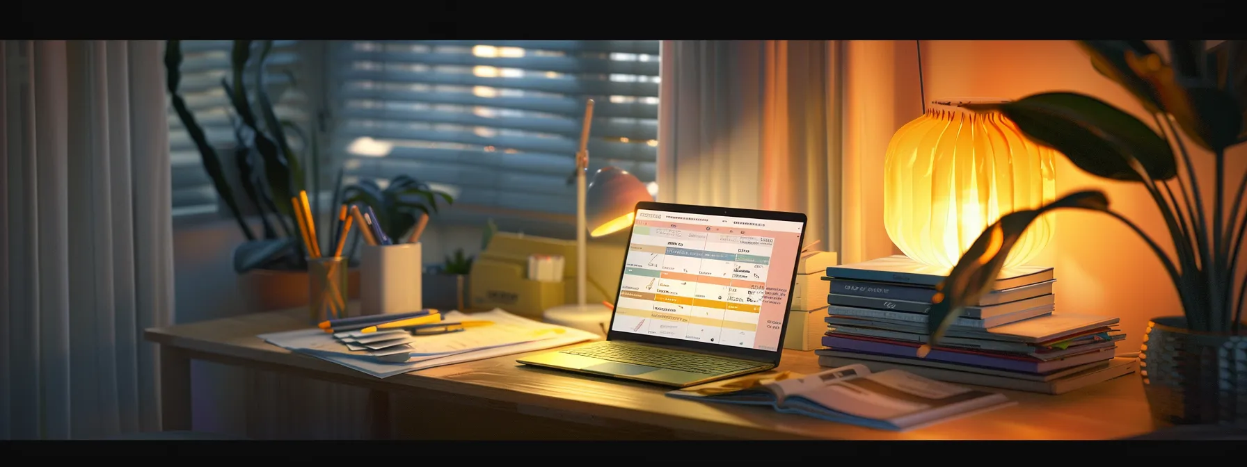 a sleek, modern desk is adorned with a stack of colorful business and personal cheques, contrasted by an open laptop displaying an online ordering page, illuminated by soft, natural light to highlight the theme of convenience in the digital age.