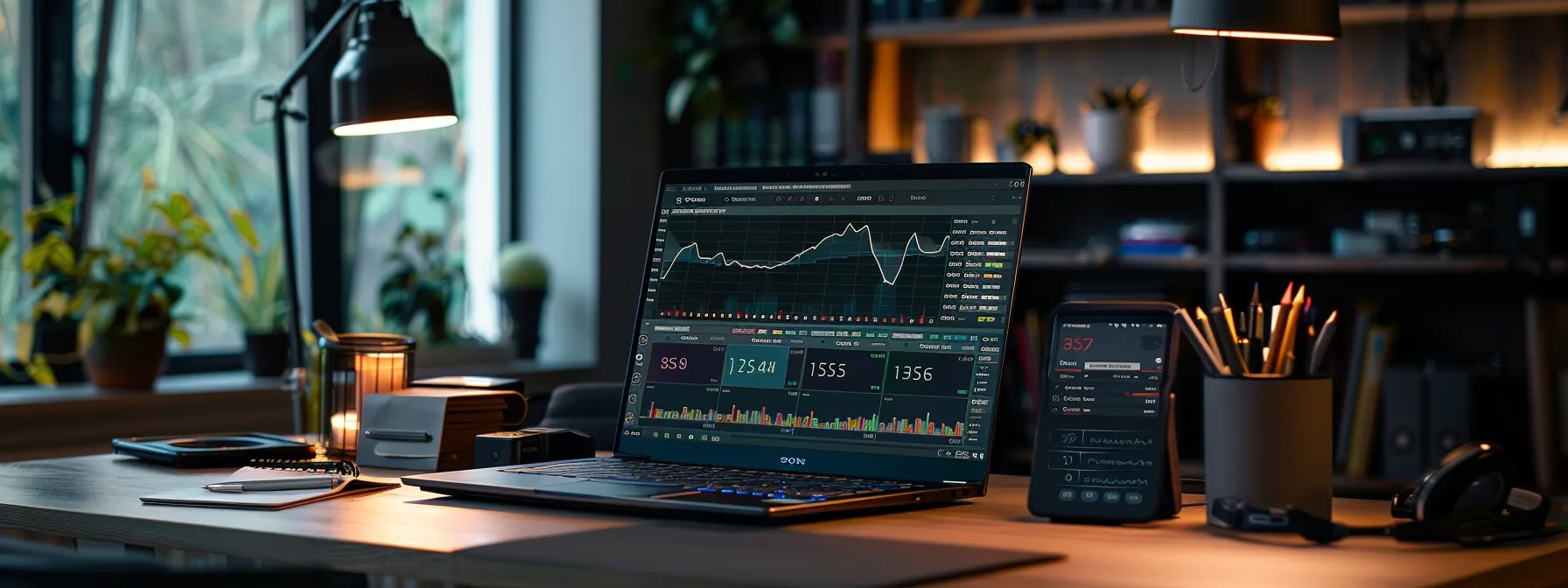 a sleek, modern desk scene features a laptop displaying a dynamic cheque tracking interface, with organized materials and resources subtly arranged in the background, all bathed in soft, natural light to convey a sense of professionalism and efficiency.