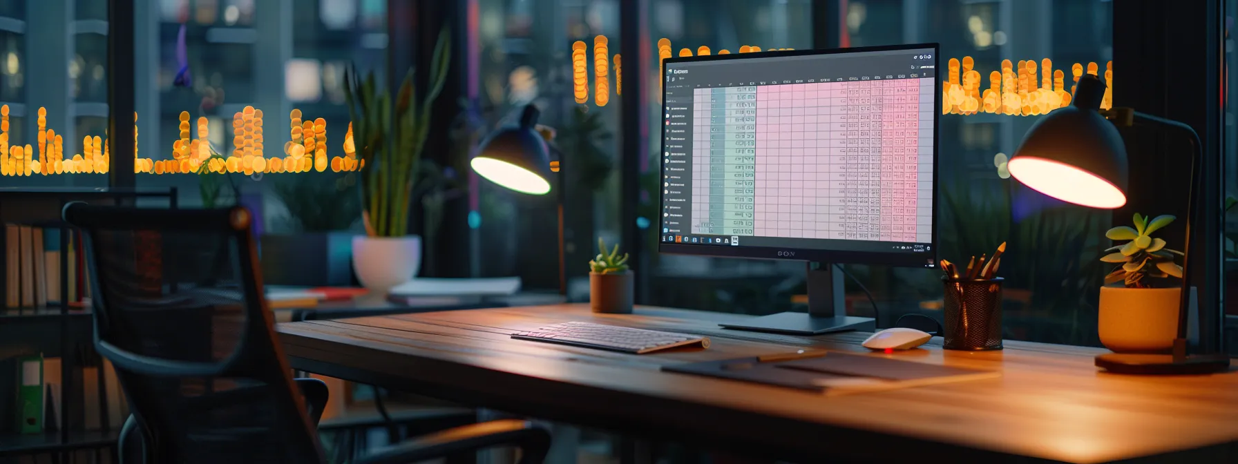 a sleek, modern desk setup featuring a high-resolution computer screen displaying a user-friendly interface of a cheque delivery tracking service, illuminated by soft, ambient lighting that emphasizes the importance of real-time updates and secure financial management.