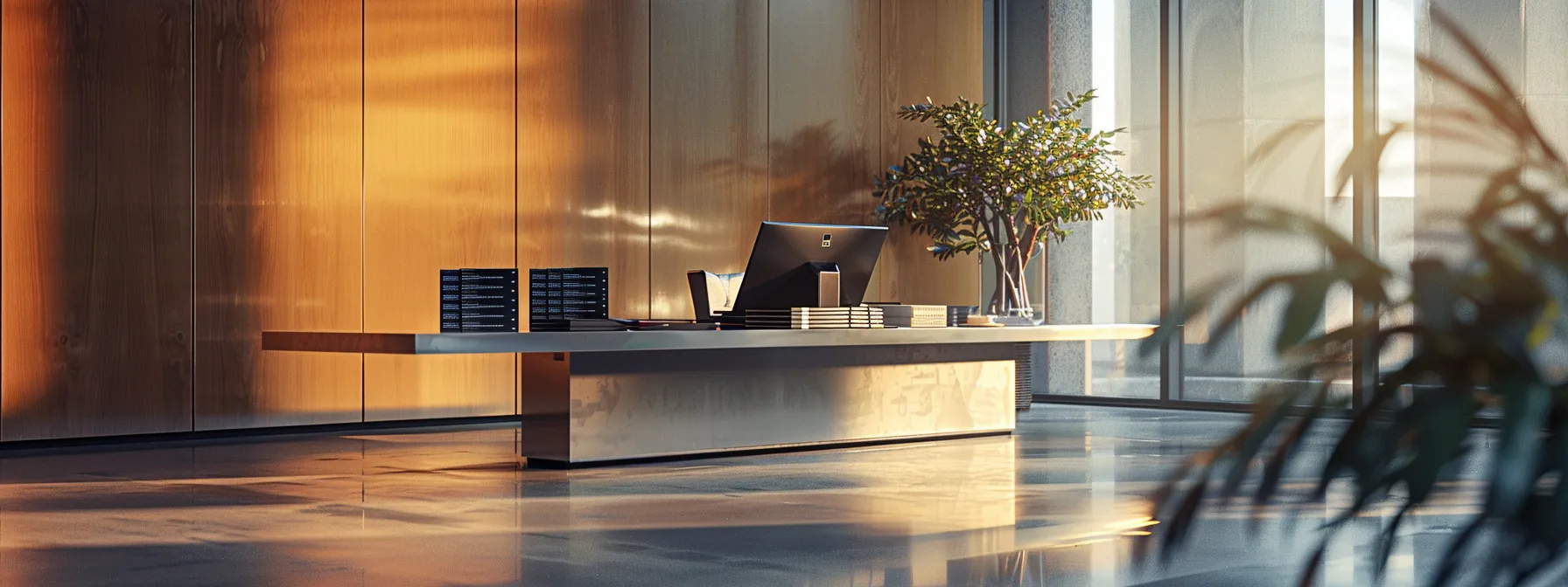 a sleek, modern office desk features an array of elegant cheques in varying colors and designs, illuminated by soft, natural light streaming through a large window, symbolizing the professionalism and choice in cheque providers for businesses.