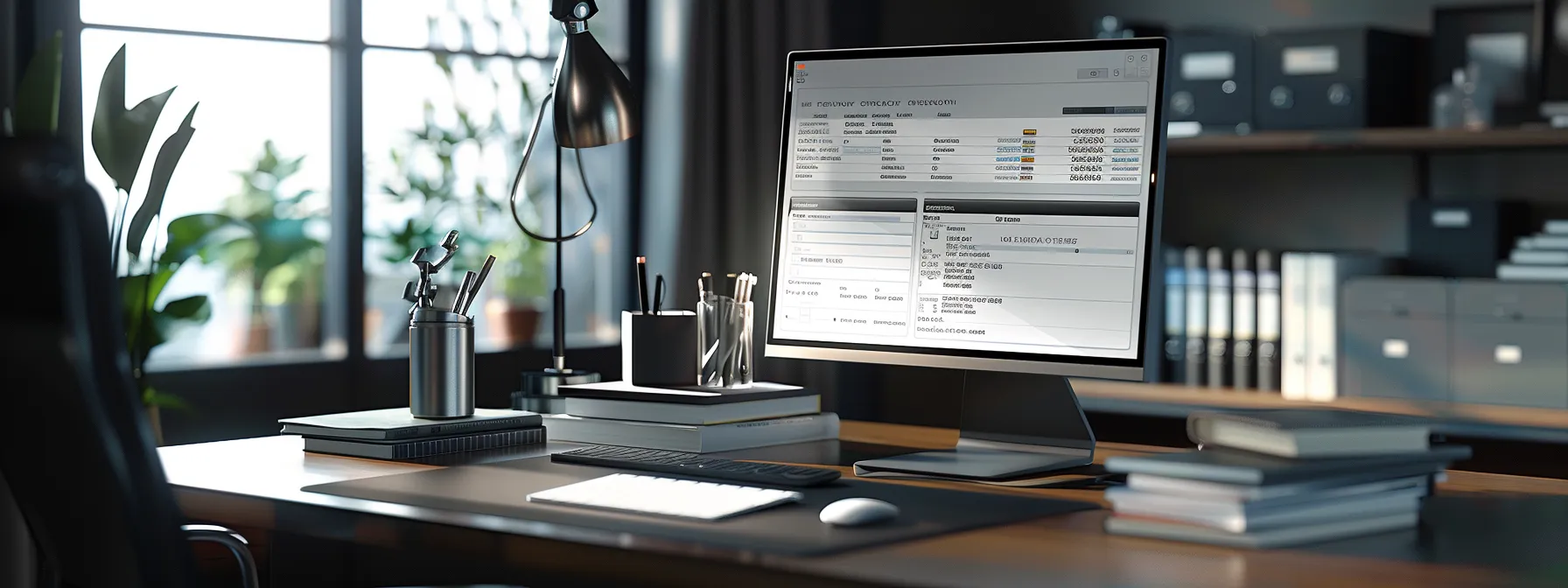 a sleek, modern office desk adorned with a stylish cheque book and a computer screen displaying a streamlined online cheque service interface, bathed in soft, natural light to convey professionalism and clarity in financial management.