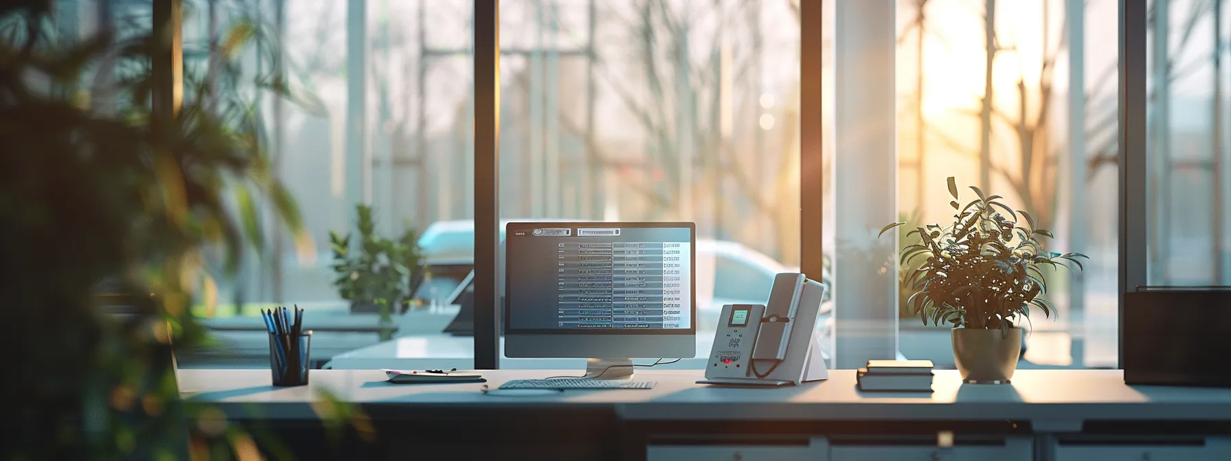 a sleek, modern office workspace features a high-tech digital dashboard displaying an automated cheque ordering system, illuminated by soft natural light filtering through large windows, symbolizing efficiency and innovation in financial services.