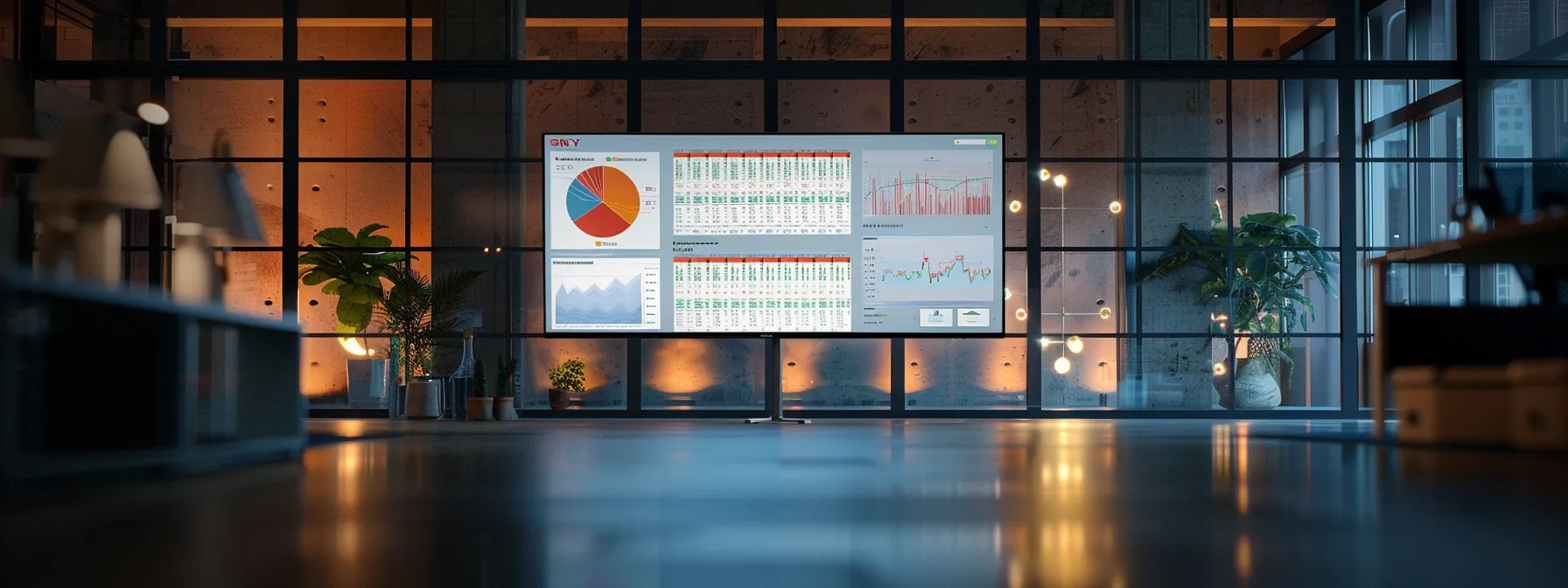 a sleek, modern workspace features a large screen displaying a vibrant side-by-side comparison of various cheque providers, highlighting key metrics like pricing structures and customer reviews, illuminated by soft, natural light that enhances the professional atmosphere.