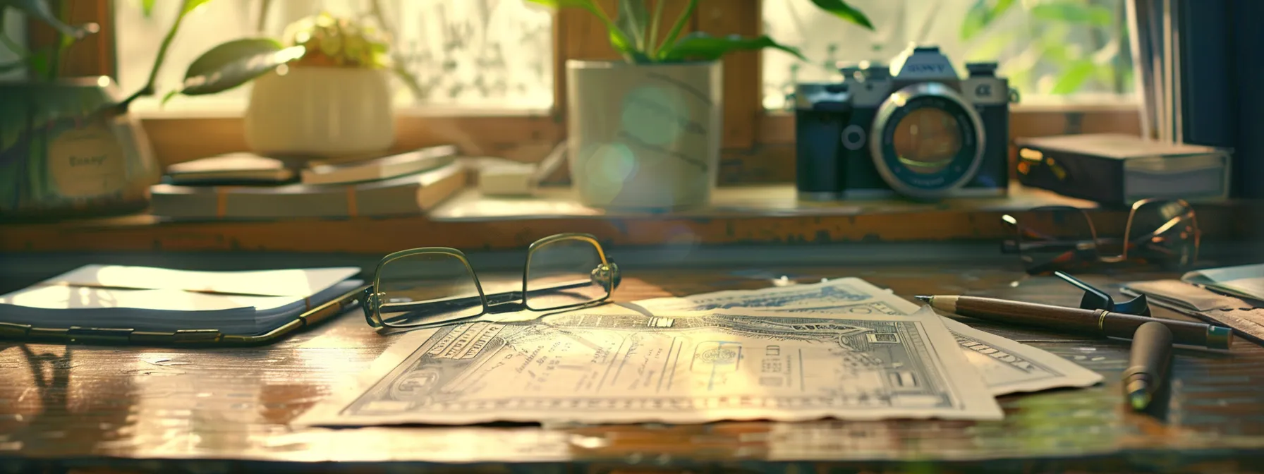 a vibrant, close-up photo of an elegant personal cheque lying on a polished wooden desk, surrounded by premium stationery and a soft, diffused light illuminating the intricate patterns and textures, symbolizing financial security and thoughtful selection.