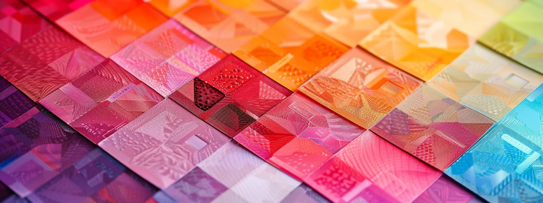 a vibrant display of assorted cheque designs showcases an array of colors and patterns, highlighting security features and customization options in a well-lit, professional setting.