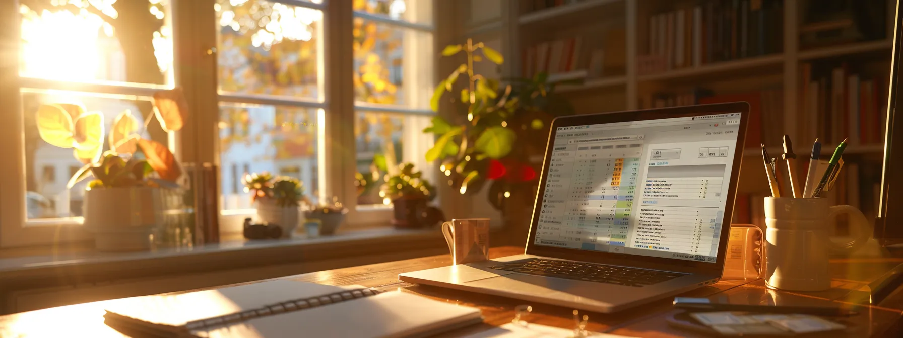 a vibrant, modern workspace featuring a sleek laptop displaying an online cheque ordering interface, surrounded by a tidy arrangement of personal cheques and a planner, illuminated by soft natural light filtering through a nearby window.