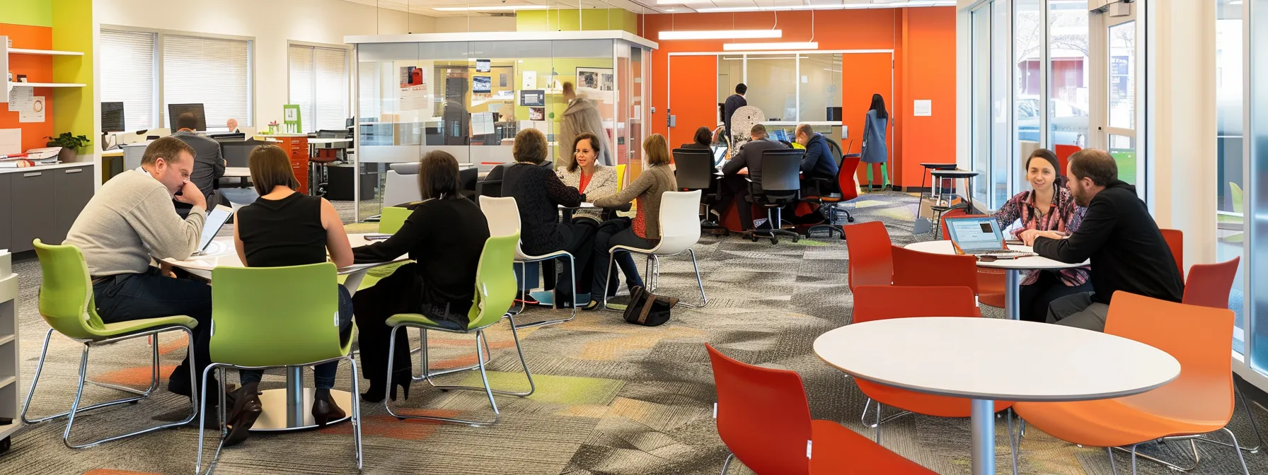a vibrant office scene captures a diverse group of professionals engaged in collaborative discussions over a sleek table filled with business and personal cheques, embodying teamwork and efficient financial management with quickbooks.