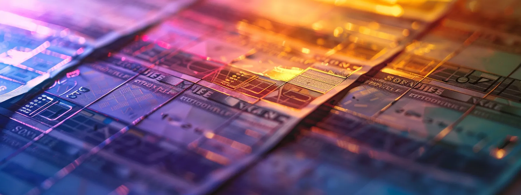 a visually captivating close-up of various cheque designs showcasing their unique styles and intricate security features, illuminated by soft light to highlight the textures and colors for a striking aesthetic appeal.
