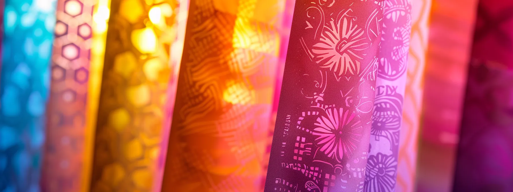 a visually captivating display of intricately designed personalized cheques, showcasing vibrant colors and unique patterns that reflect a diverse range of branding styles, illuminated by soft, natural light to emphasize their craftsmanship and creativity.