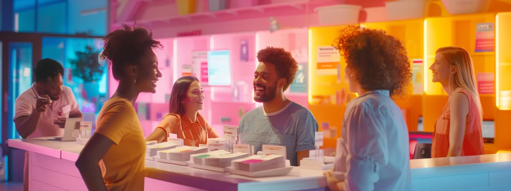 a visually impactful composition showcasing a diverse group of satisfied customers engaging with their cheque providers, surrounded by glowing online review ratings and testimonials on brightly lit screens, conveying trust and confidence in financial choices.