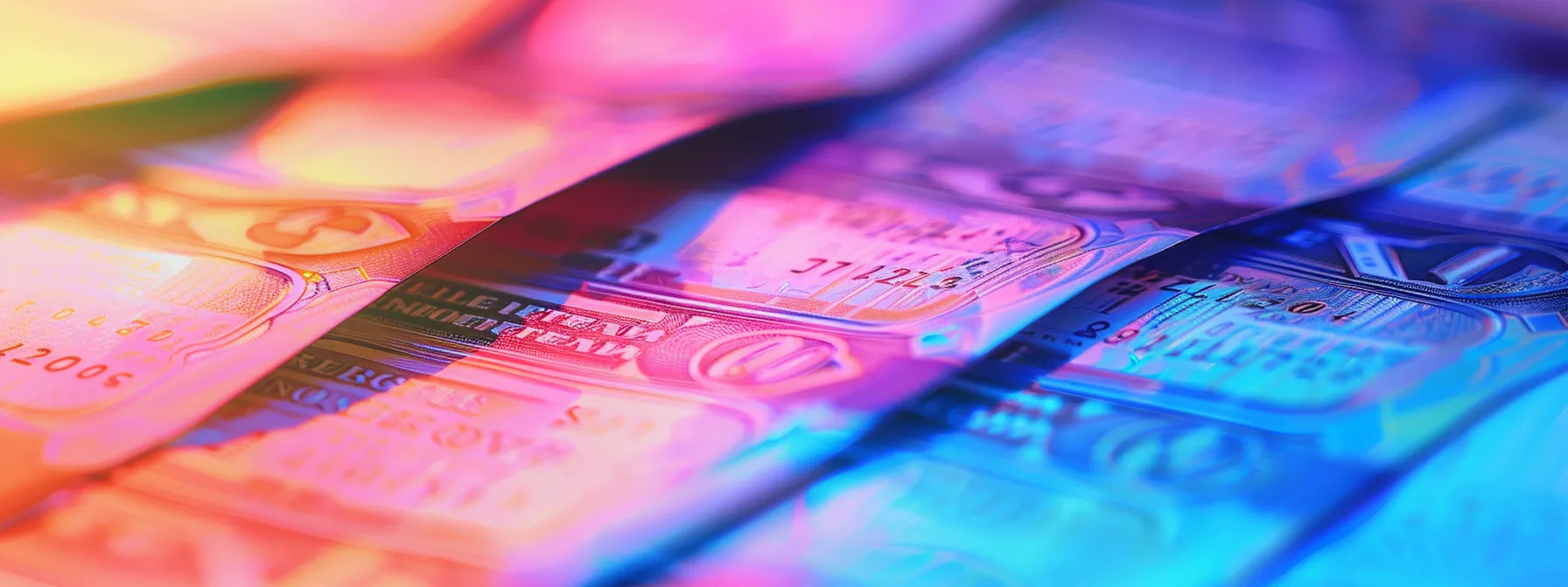 a visually striking arrangement of elegantly designed business cheques showcases vibrant colors and intricate security features, reflecting professionalism and reinforcing brand identity against a soft-focus corporate backdrop.