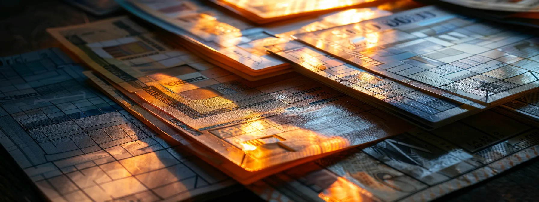 a visually striking arrangement of neatly stacked business and personal cheques, reflecting the potential savings and enhanced value of bulk ordering, illuminated by soft, focused lighting that highlights their intricate designs.