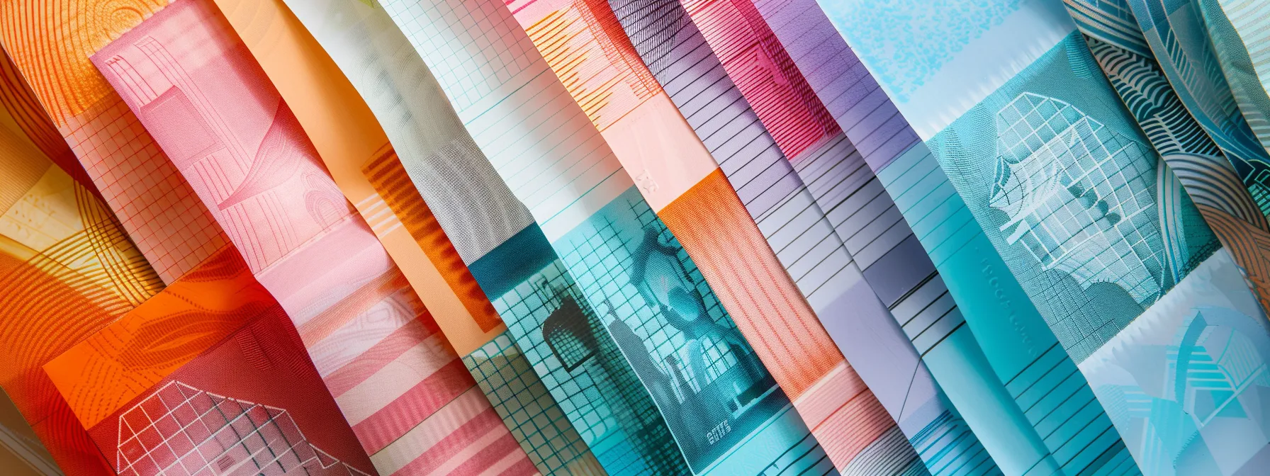 a visually striking arrangement of various cheque designs showcasing vibrant colors and innovative patterns, set against a soft-focus backdrop that highlights the juxtaposition of budget-friendly options and premium aesthetics in business financing.