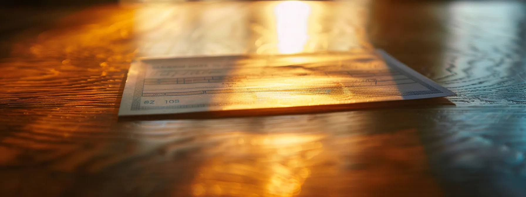 a visually striking close-up of a sleek, newly issued order cheque resting on a polished wooden desk, illuminated by soft, natural light, emphasizing its distinctive features and conveying a sense of security and professionalism in financial transactions.