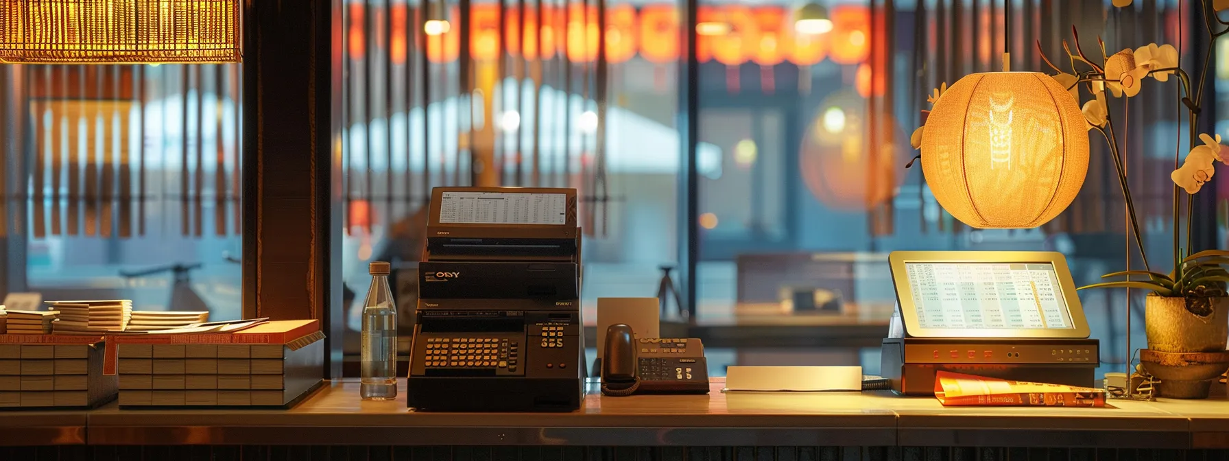 a visually striking comparison of a traditional local cheque printing station with a warm, welcoming atmosphere on one side, contrasted against a sleek, modern online cheque ordering interface depicted with cool, digital elements on the other, illustrating the essential theme of personalized service versus convenient access in the realm of business cheques.