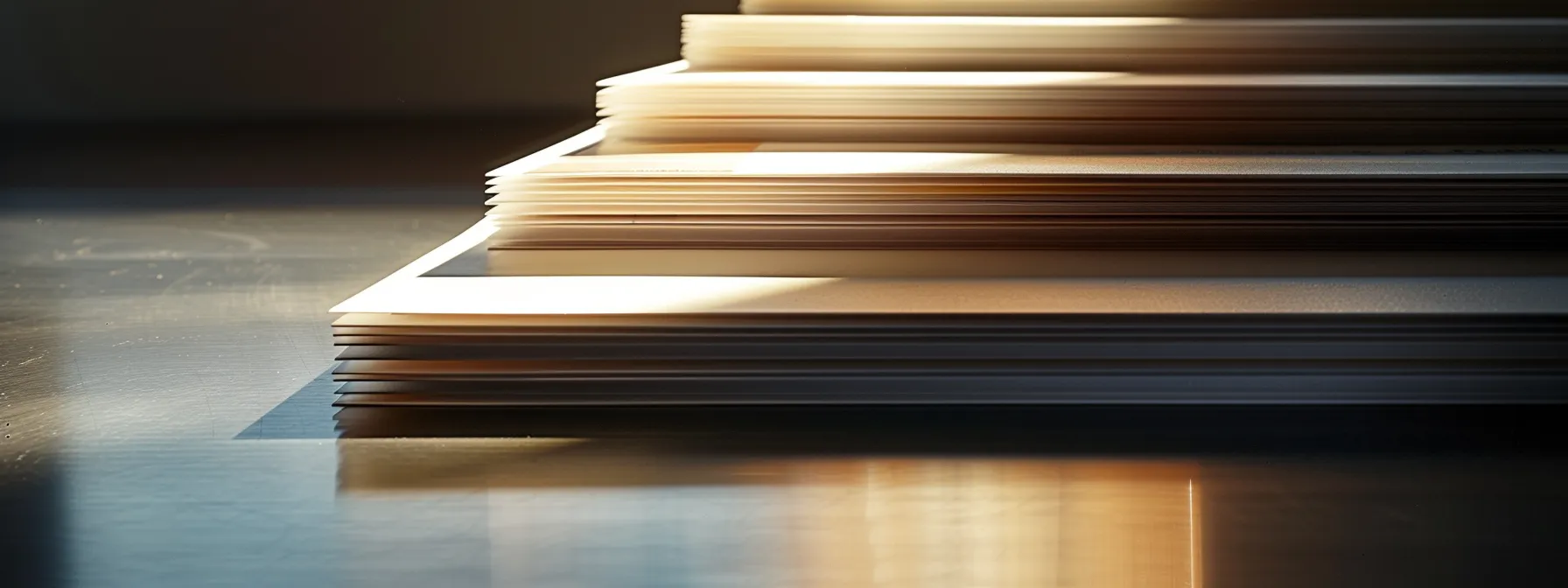 a visually striking composition of a pristine stack of printed business and personal cheques, elegantly arranged on a polished surface, illuminated by soft, diffused lighting to highlight their intricate designs and the tactile quality of the paper, conveying a sense of trust and reliability.