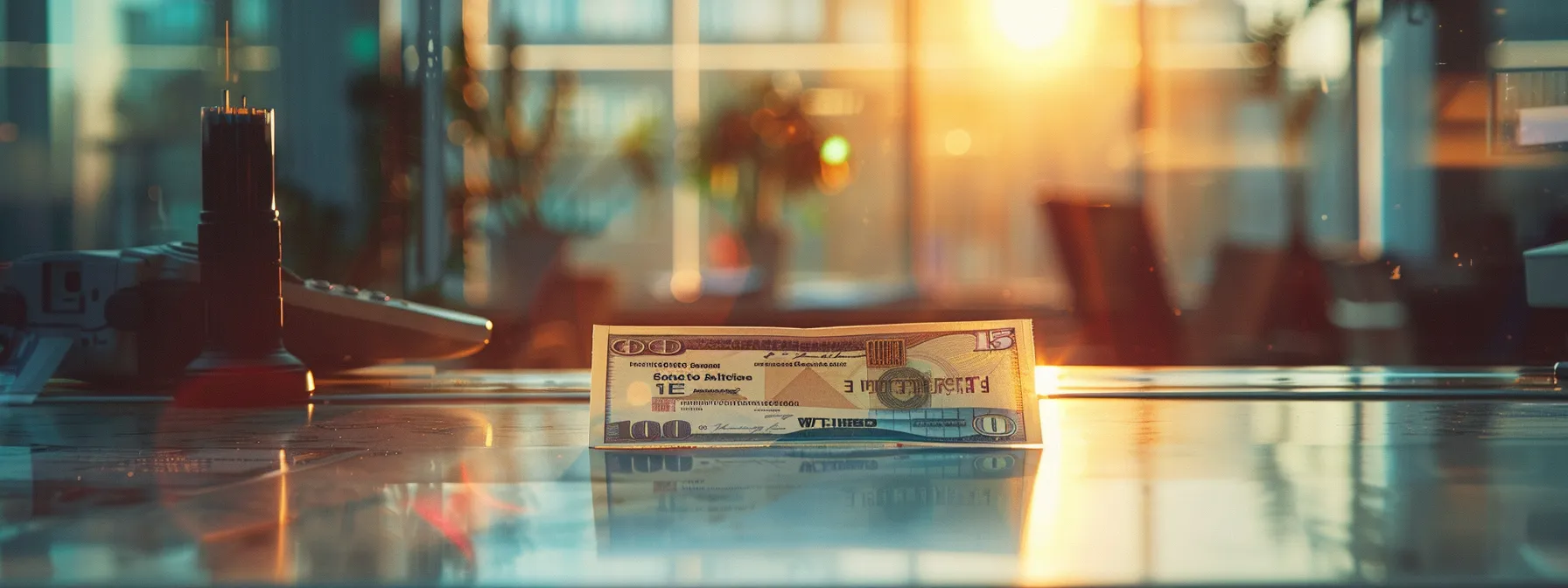 a visually striking image of a unique, elegantly designed business cheque layered over a blurred office background, highlighting its distinctive branding and security features with soft natural lighting and a shallow depth of field.