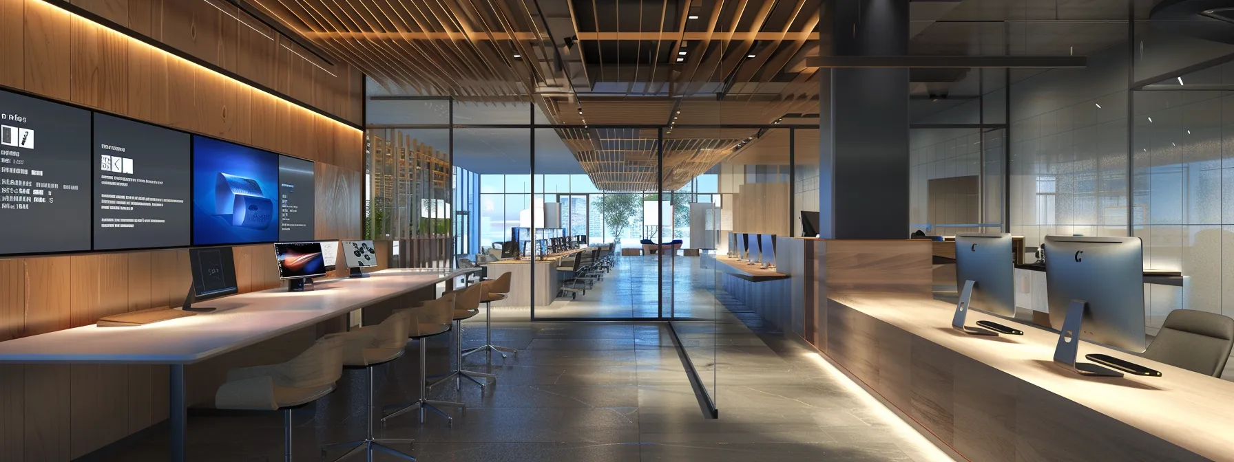 a visually striking scene captures a modern office workspace bathed in soft natural light, featuring a sleek computer screen displaying a secure online cheque ordering interface, symbolizing efficiency and enhanced security for financial transactions.