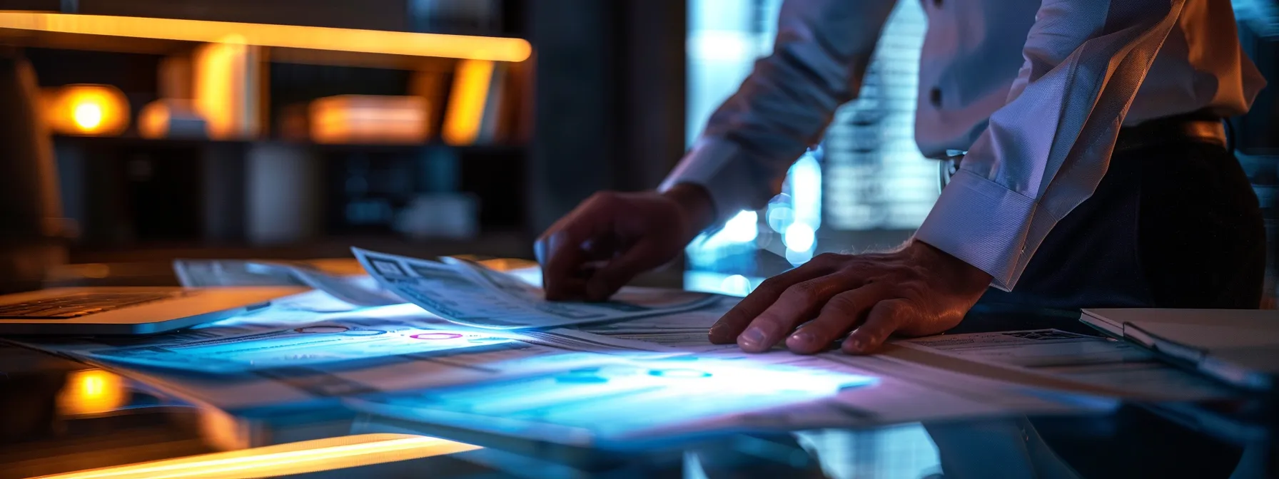 a visually striking scene of a business professional analyzing a side-by-side comparison of personal and business cheques on a sleek, modern desk, illuminated by soft, focused lighting that highlights the intricate designs and colors of the cheques, conveying the theme of informed financial decision-making.
