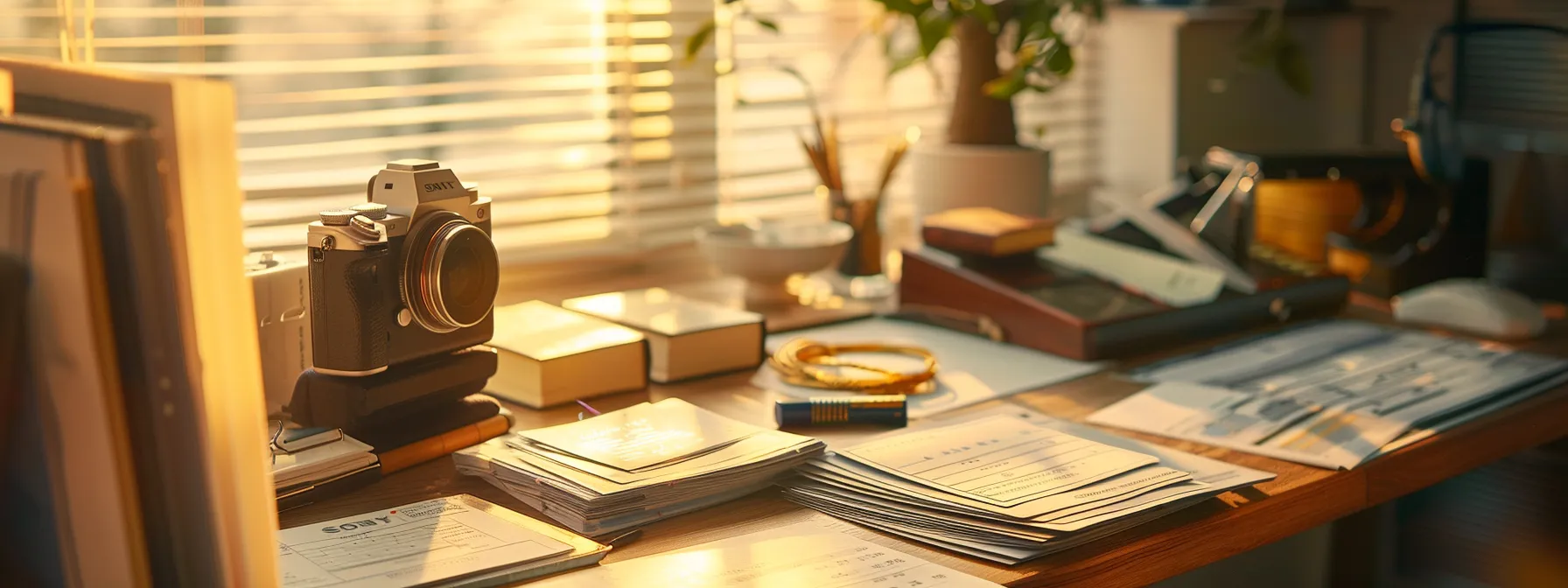 a well-organized desk features a stack of neatly arranged business and personal cheques alongside financial management resources, illuminated by soft afternoon light that highlights the importance of efficient cheque management practices.