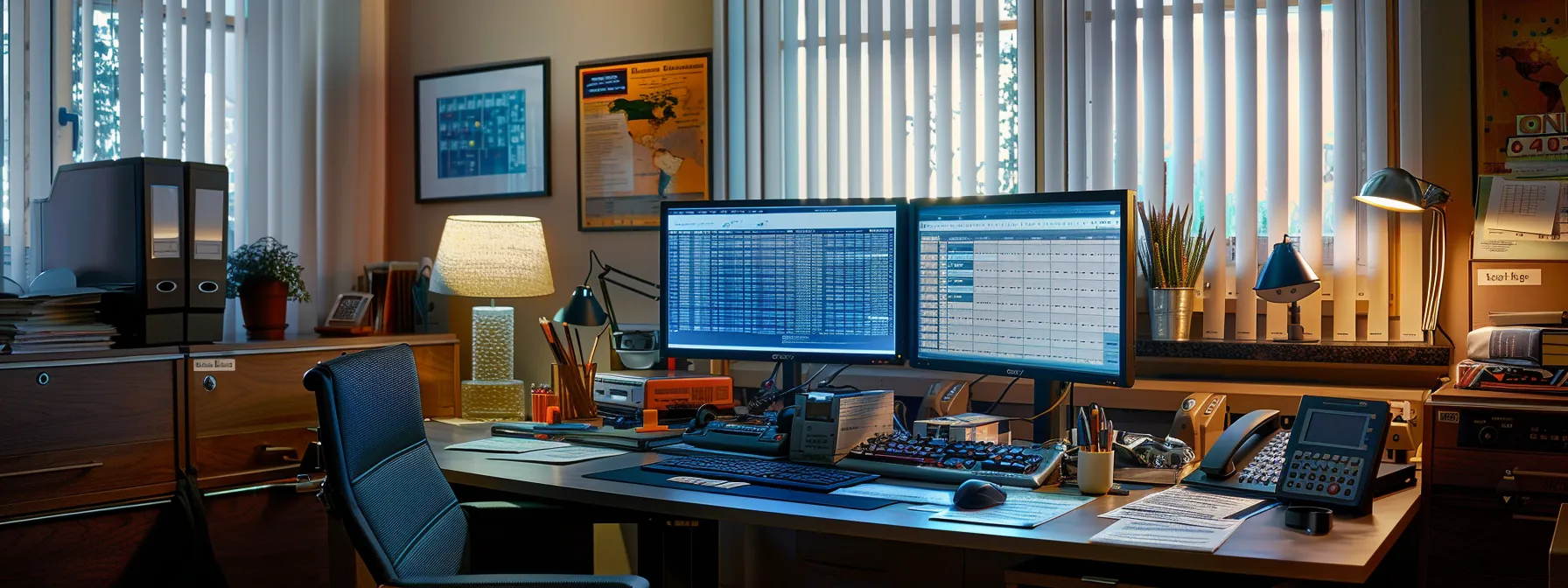 a well-organized office workspace features a pristine desk with a modern computer displaying a detailed production timeline, surrounded by neatly stacked custom business cheques, illuminated by soft natural light filtering through a window, emphasizing the importance of efficient financial operations.