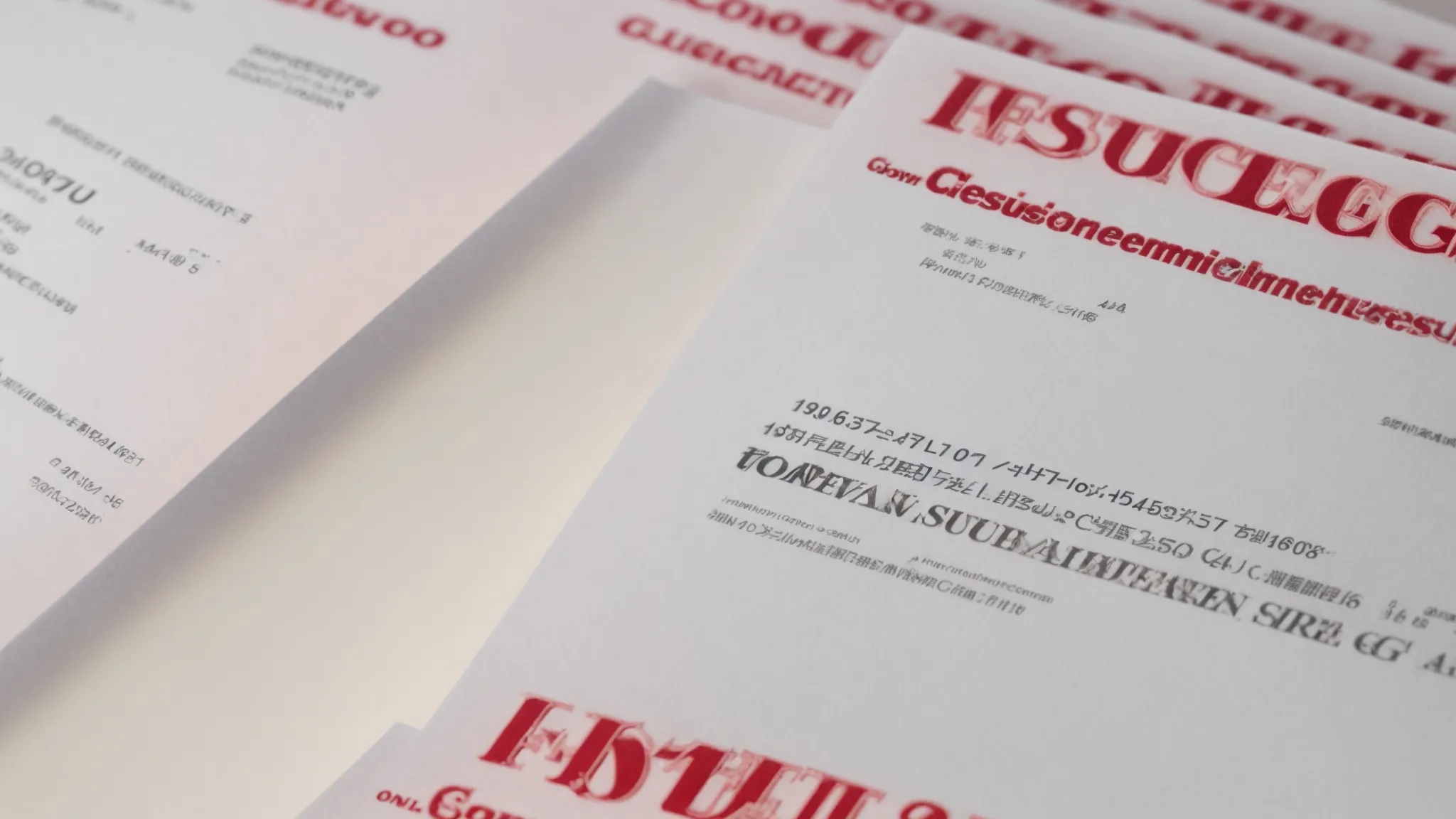 a close-up of a pile of business and personal cheques, with a stark red stamp reading 