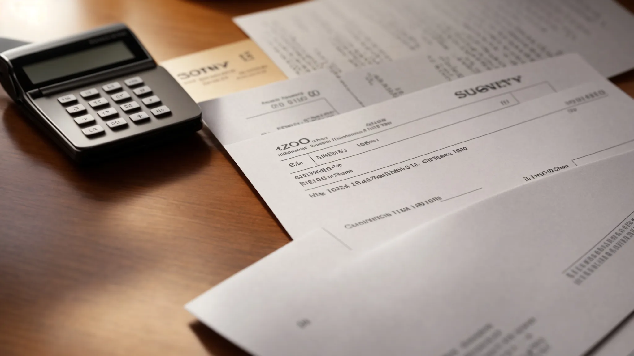 a close-up of a pristine business cheque lying on a polished wooden desk, illuminated by soft natural light, conveying an atmosphere of professionalism and financial clarity, with crumpled old cheques and a calculator subtly blurred in the background.