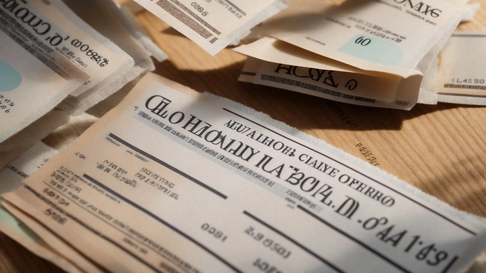 a close-up shot of a pile of business and personal cheques, partially crumpled and marked with a bold