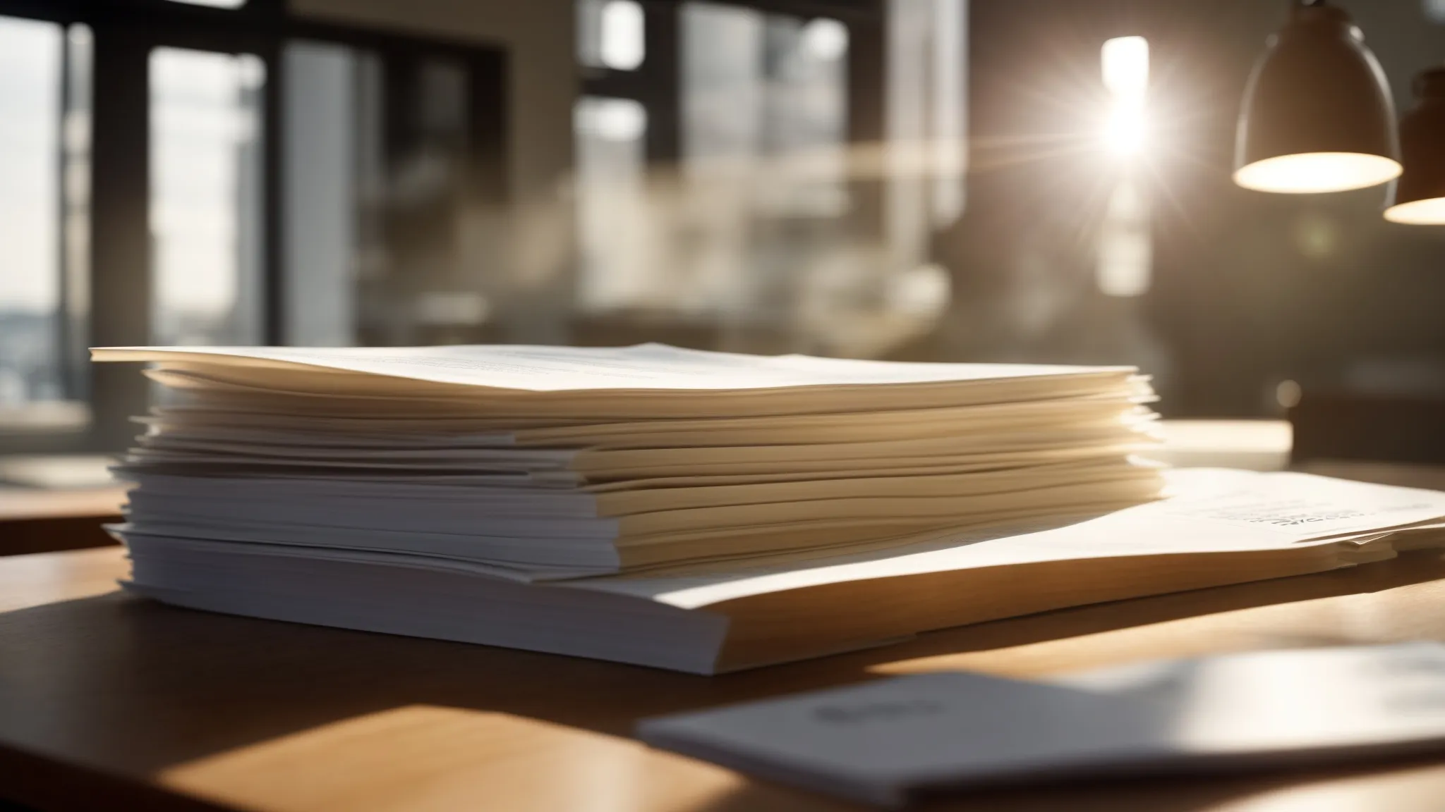 a crisp, professional workspace showcases a stack of business cheques and personal cheques on a polished wooden desk, illuminated by soft, natural light filtering through a nearby window, emphasizing the importance of financial reliability and customer trust.