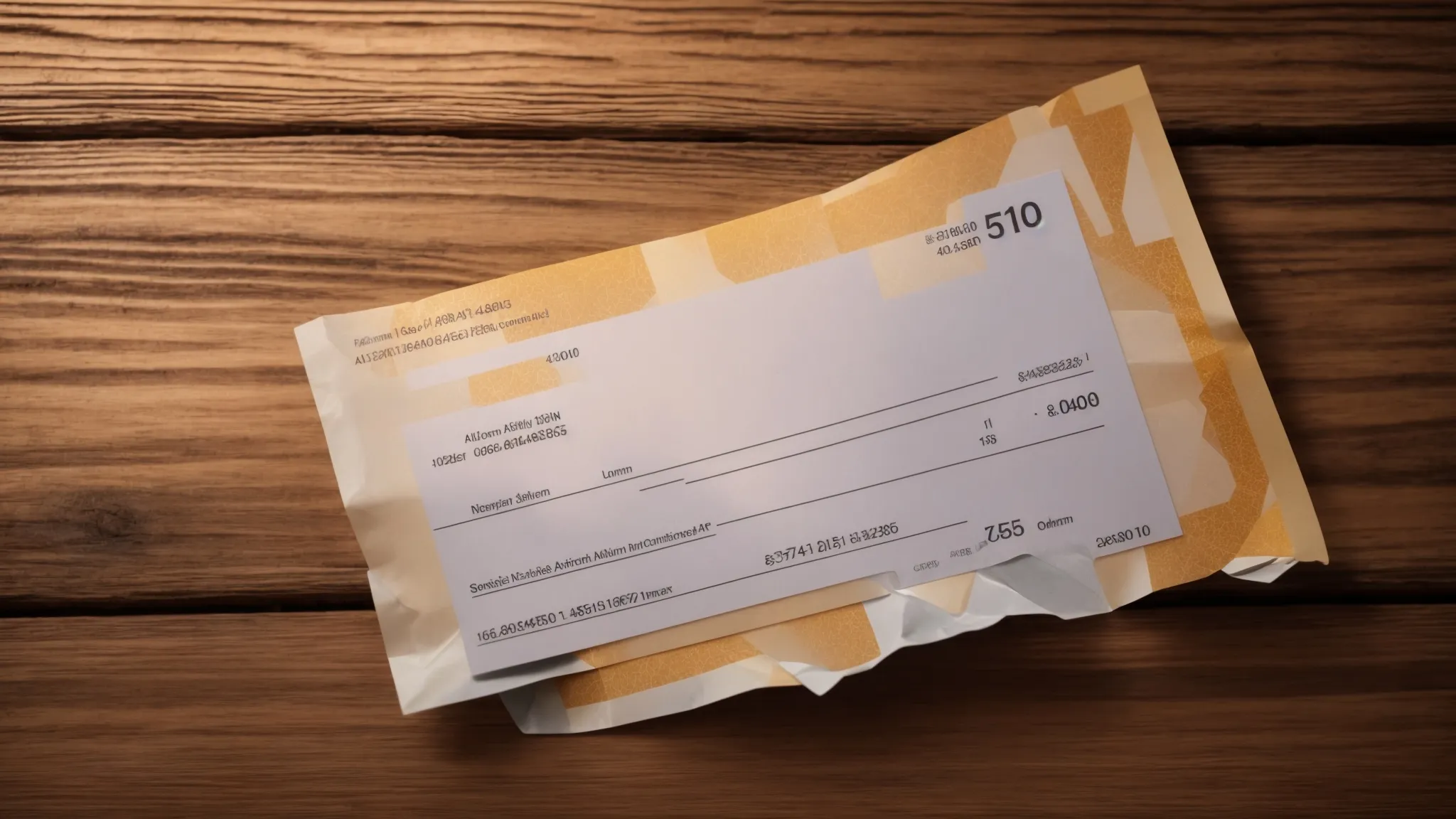 a dramatic close-up of a torn business cheque lying on a wooden desk, illuminated by harsh overhead lighting, symbolizing the urgency and severity of cheque fraud incidents.